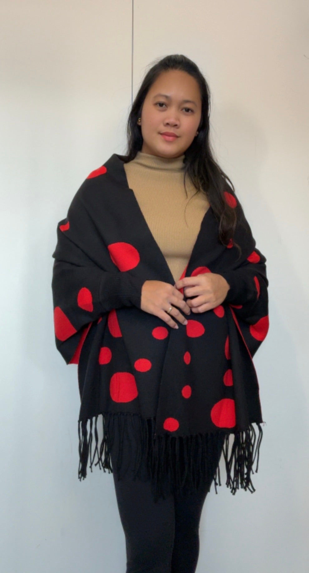 Poncho Red & Black Polka Reversible