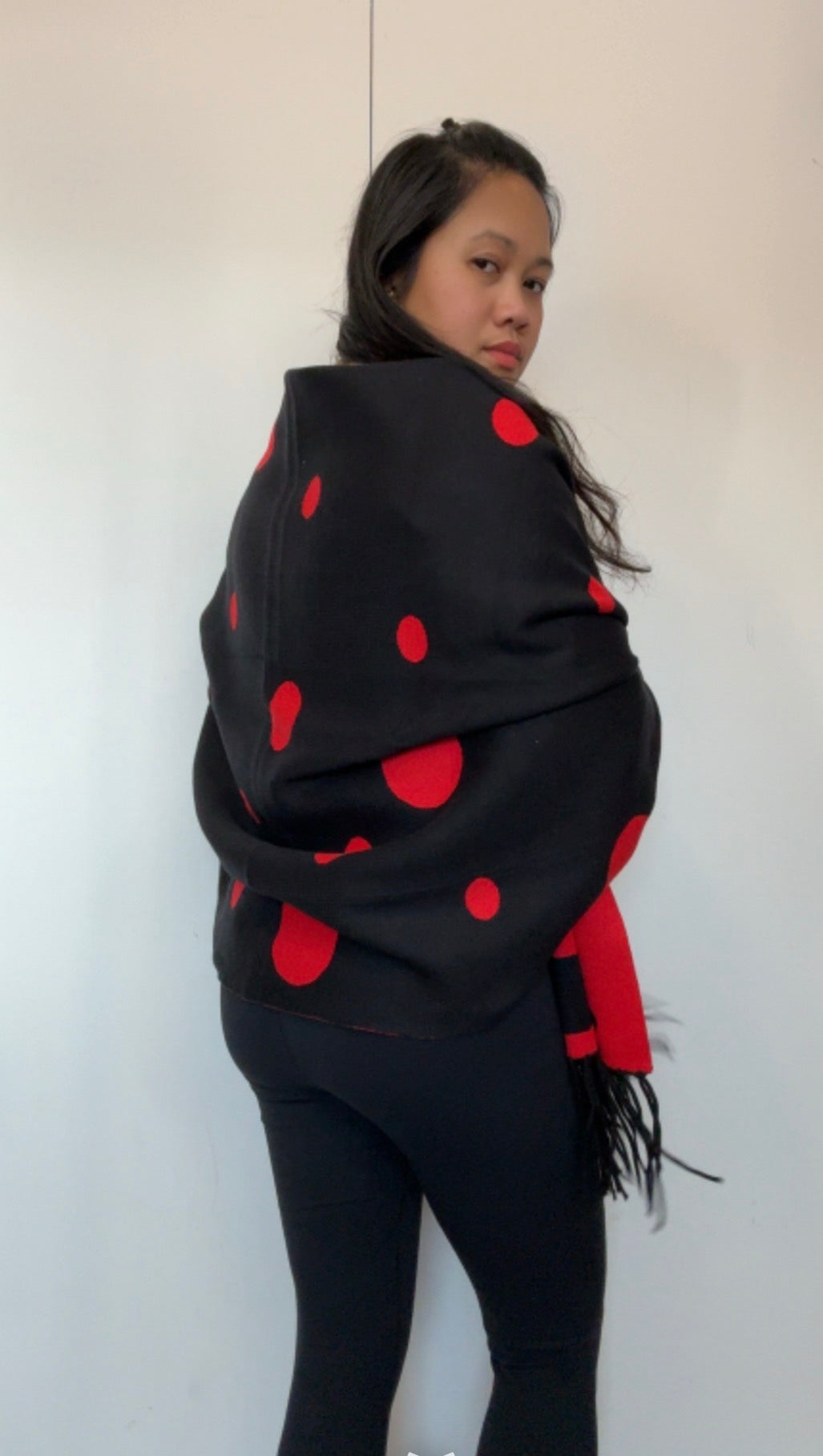 Poncho Red & Black Polka Reversible