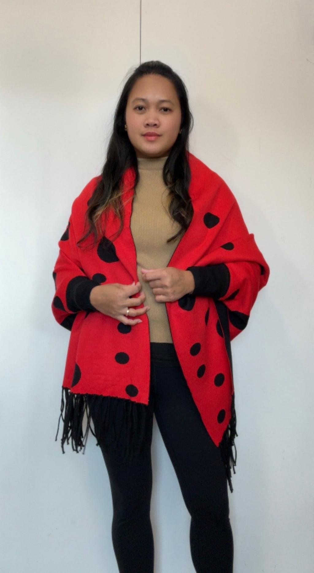 Poncho Red & Black Polka Reversible