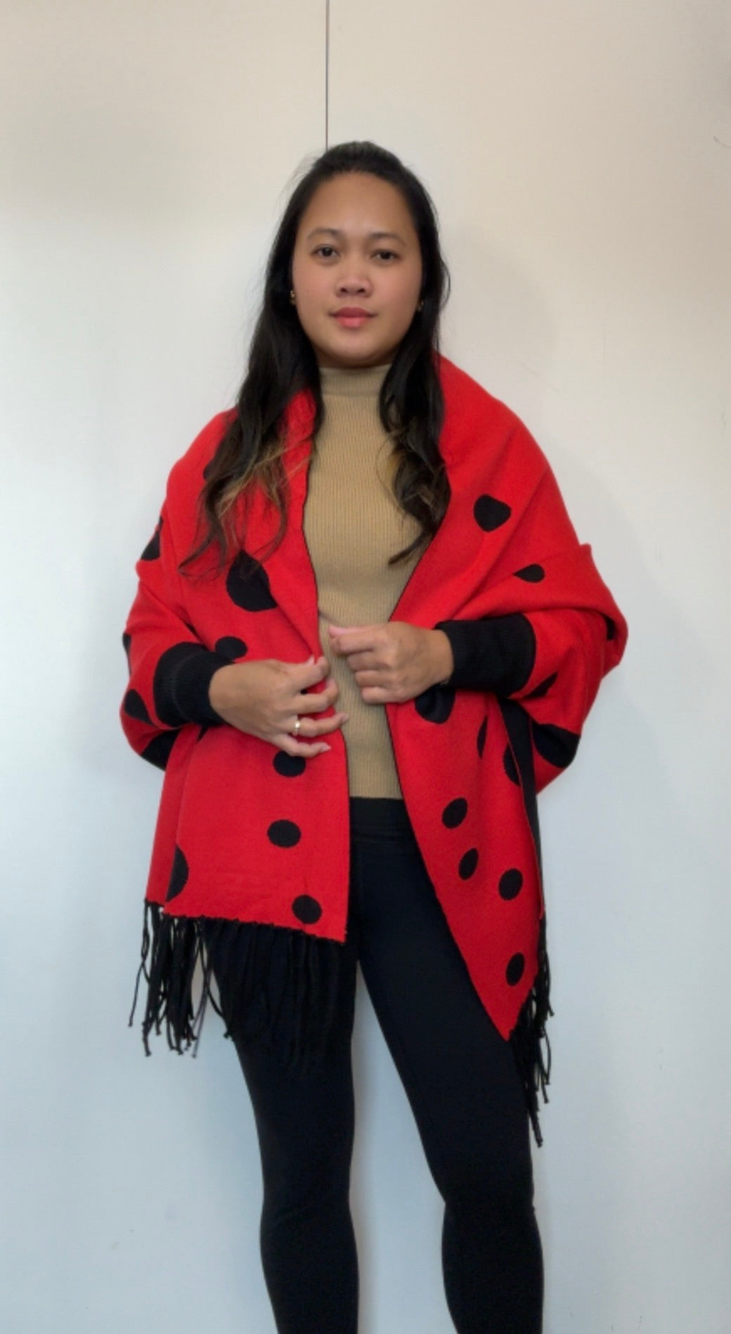 Poncho Red & Black Polka Reversible