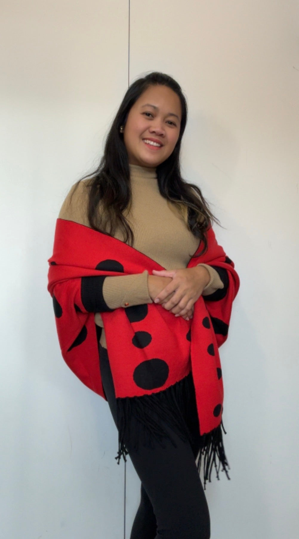 Poncho Red & Black Polka Reversible