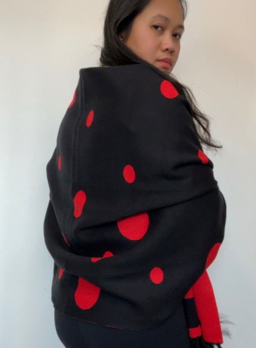 Poncho Red & Black Polka Reversible