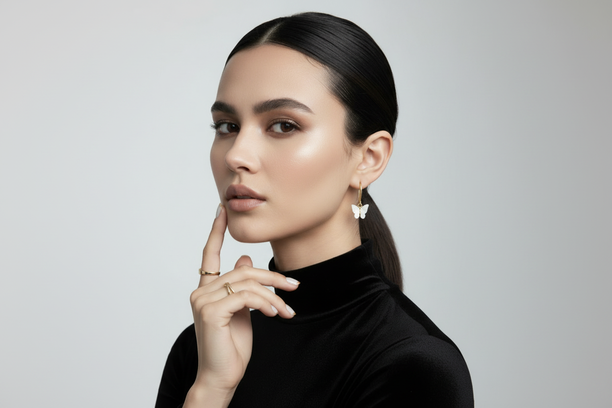 Handcrafted Earrings - White Butterfly