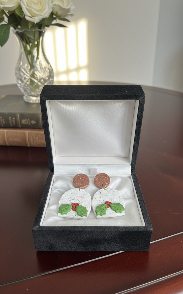 Handcrafted Earrings - Frosted Holly Berry