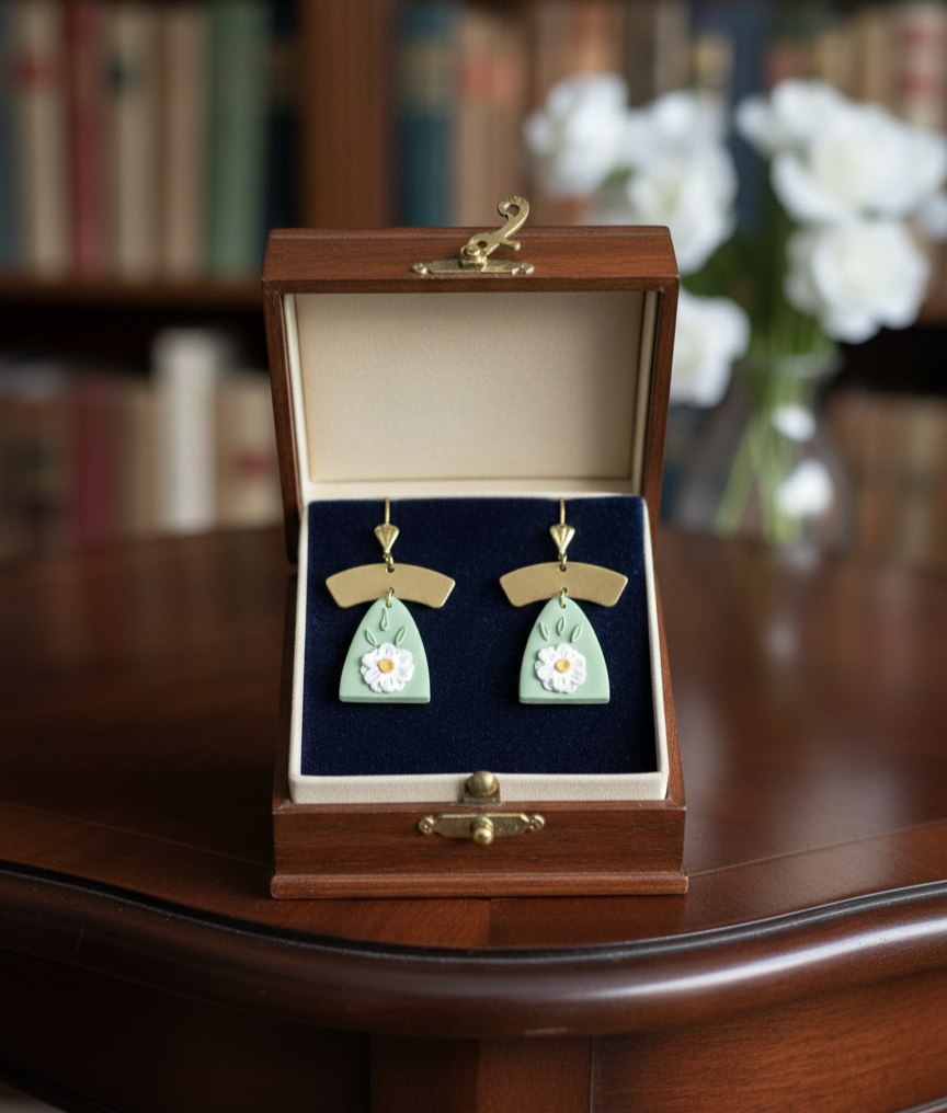 Handcrafted Earrings - Mint Daisy Charm