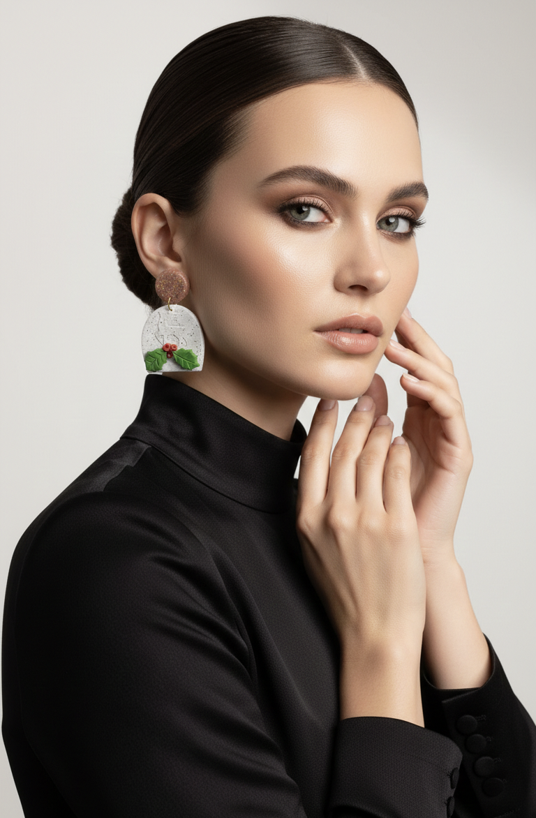 Handcrafted Earrings - Frosted Holly Berry