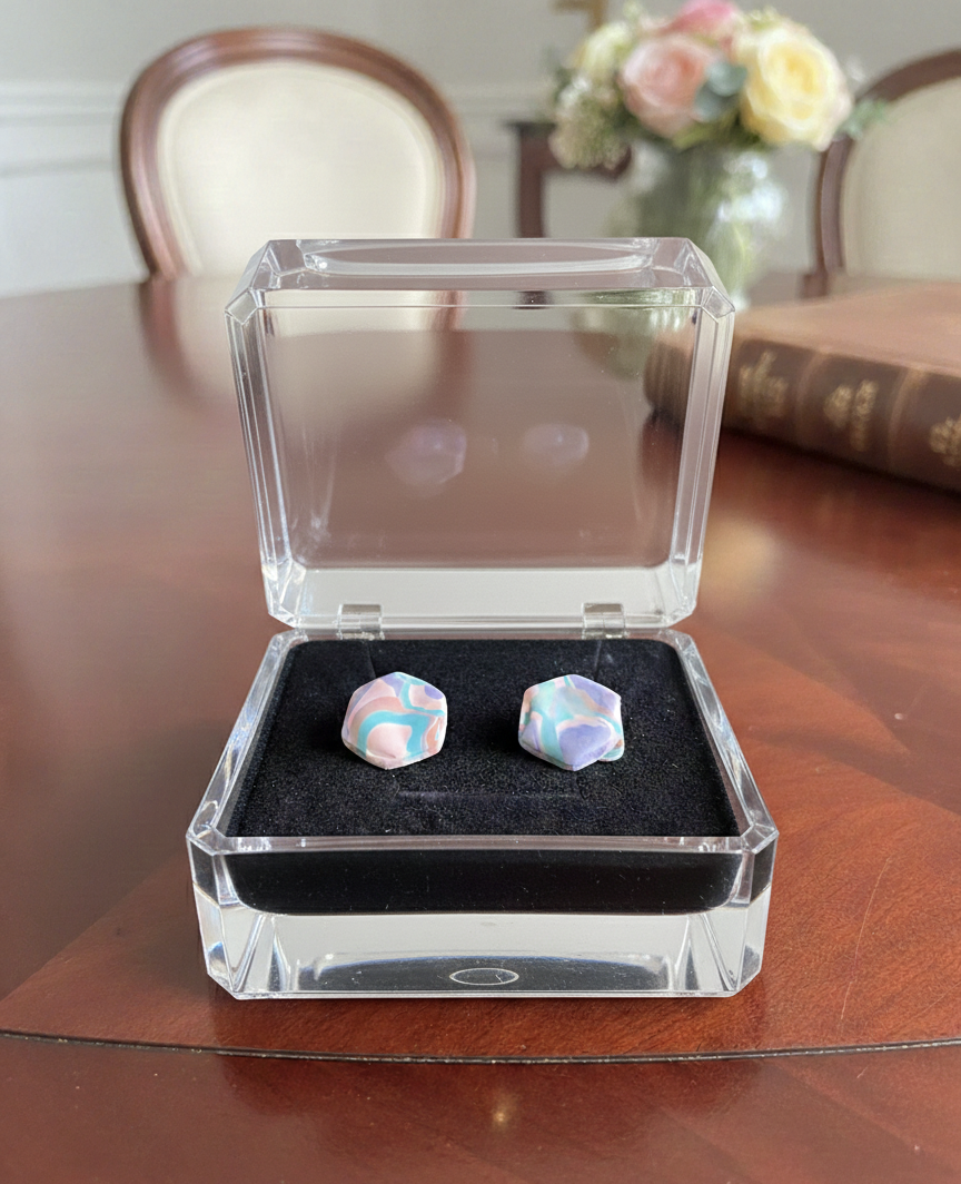 Handcrafted Earrings - Dreamy Swirl Hexagon