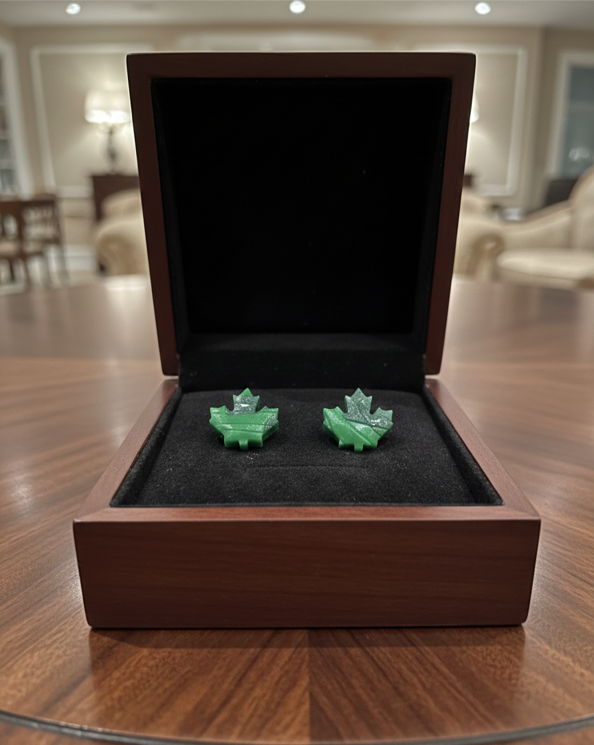 Handcrafted Earrings - Emerald Maple Leaf