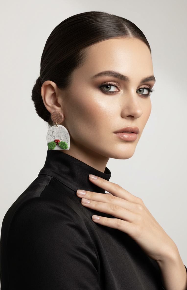Handcrafted Earrings - Frosted Holly Berry