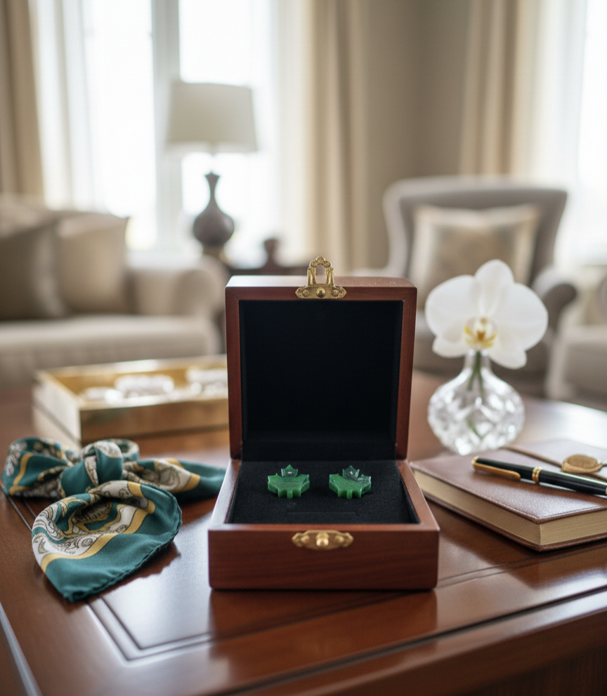 Handcrafted Earrings - Emerald Maple Leaf
