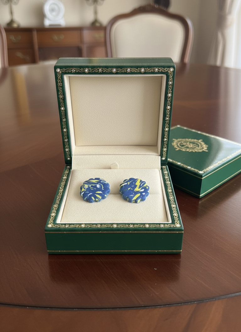 Handcrafted Earrings - Midnight Blue Floral