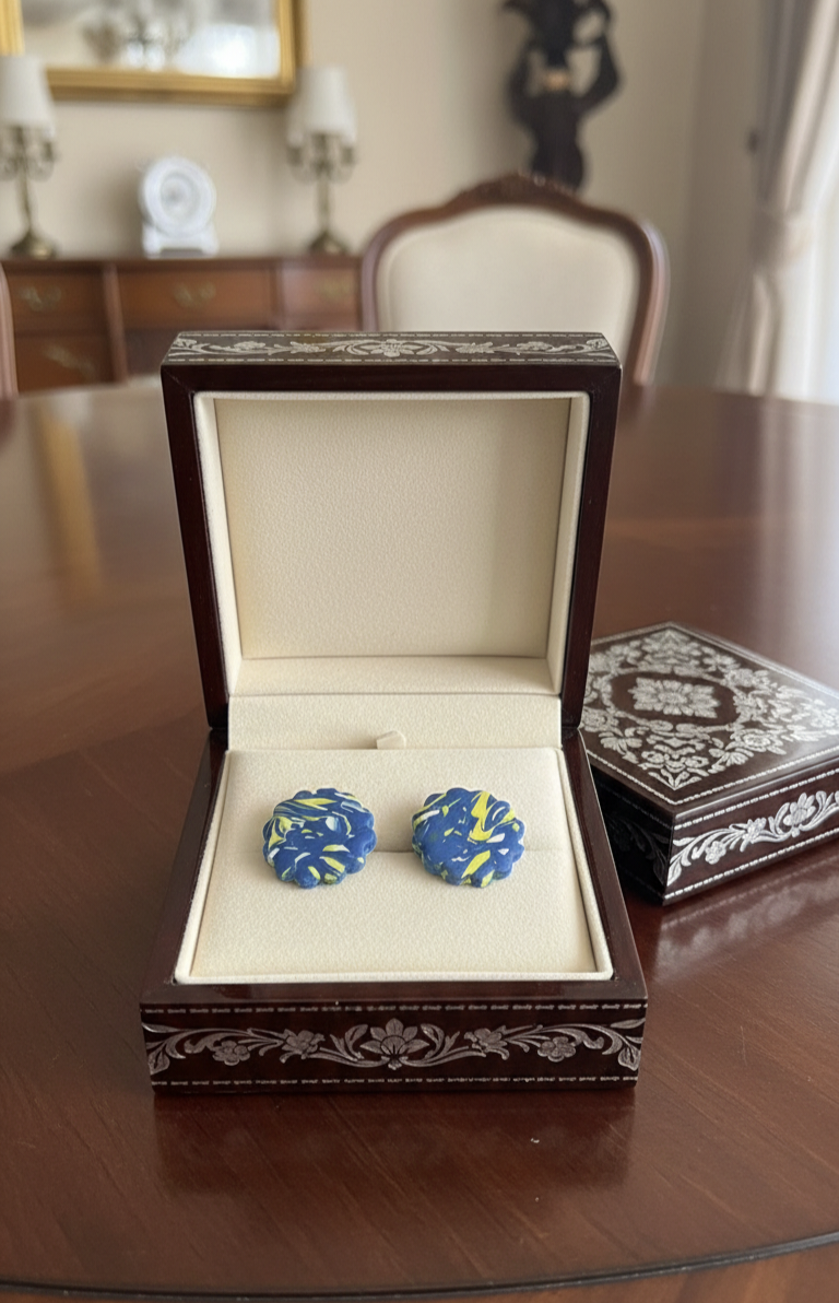 Handcrafted Earrings - Midnight Blue Floral