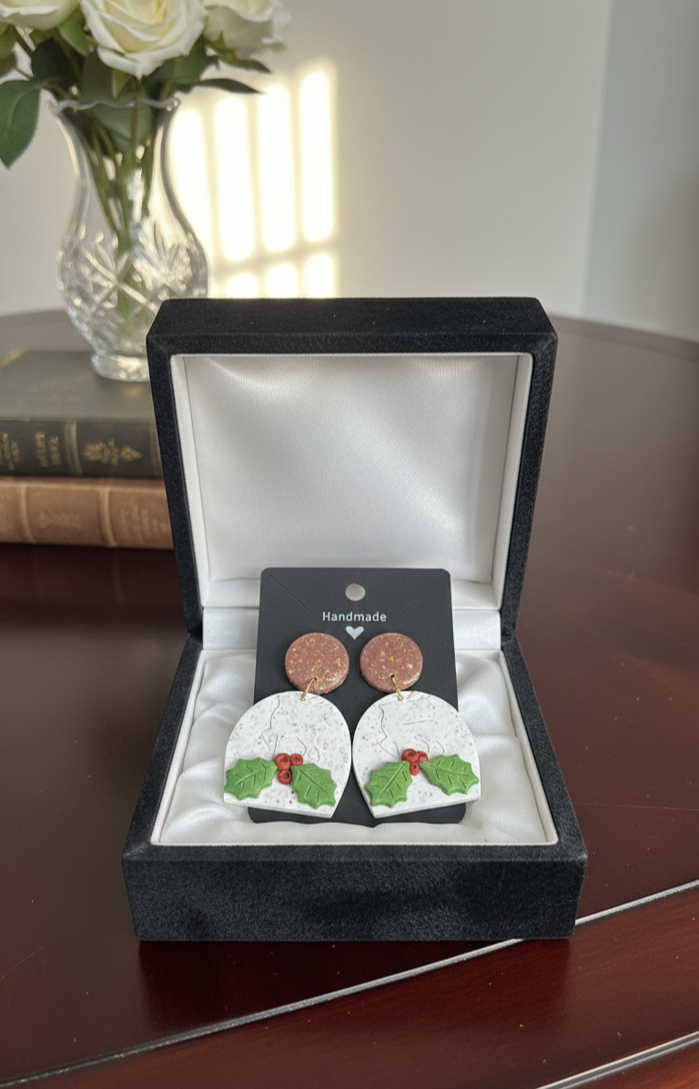 Handcrafted Earrings - Frosted Holly Berry
