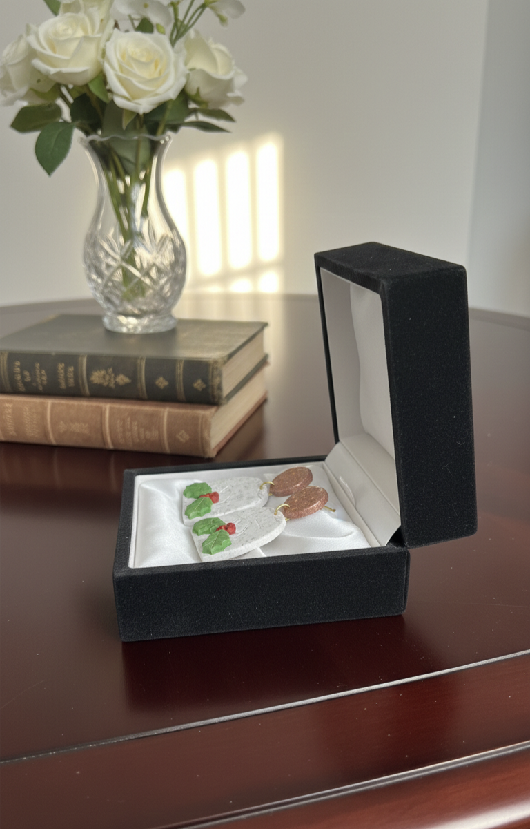 Handcrafted Earrings - Frosted Holly Berry
