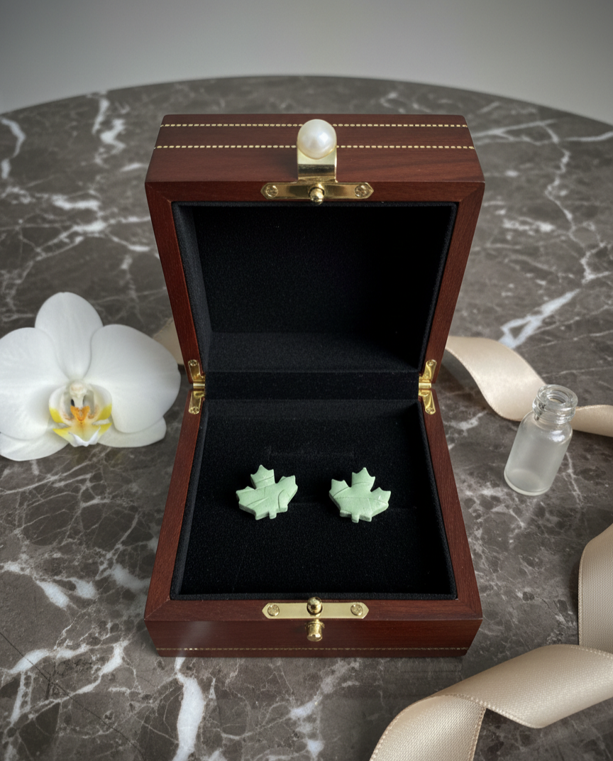 Handcrafted Earrings - Mint Maple Leaf