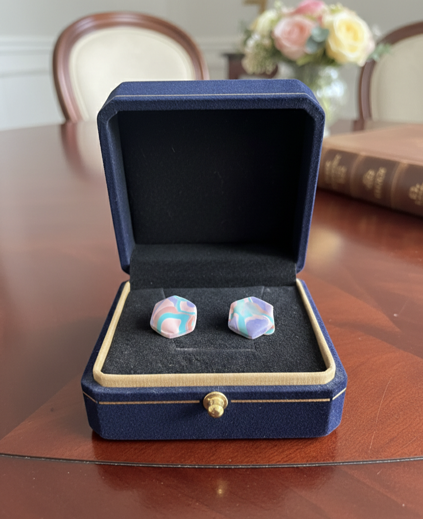 Handcrafted Earrings - Dreamy Swirl Hexagon