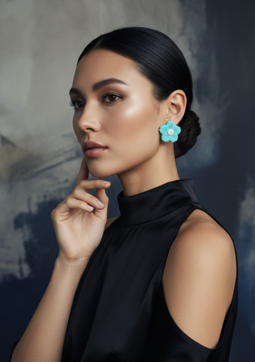 Handcrafted Earrings - Aqua Daisy