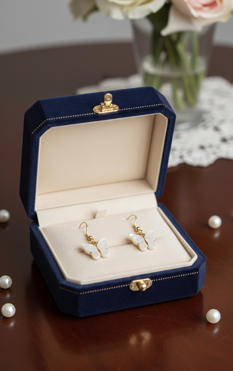 Handcrafted Earrings - White Butterfly