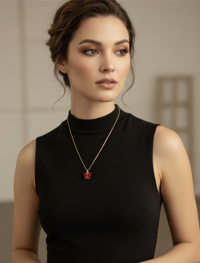 Handcrafted Necklace - Red Butterfly